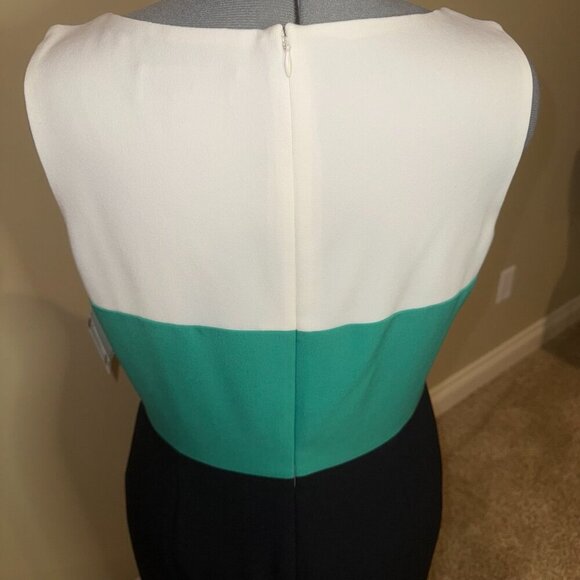 Kasper Dress lined cream green blue sleeveless sheath dress Women's Size 12 - Picture 3 of 11